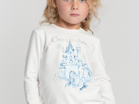 Monnalisa Girls Long Sleeve Frozen Castle T-Shirt in White Hot on Sale