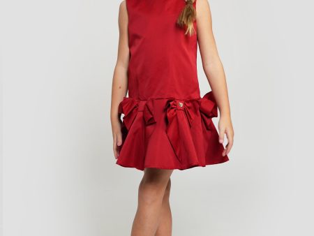 Monnalisa Girls Bow Duchess Dress in Red Online now