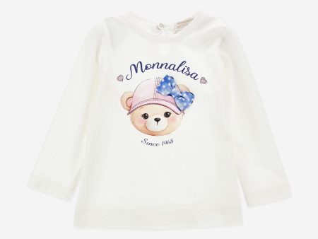 Monnalisa Baby Girls Long Sleeve Teddy T-Shirt in White Online Sale