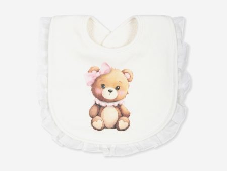 Monnalisa Baby Girls Teddy Bear Bib in White on Sale