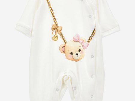 Monnalisa Baby Girls Teddy Bag Babygrow in White Hot on Sale