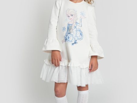 Monnalisa Girls Elsa Jersey Dress In Ivory Fashion