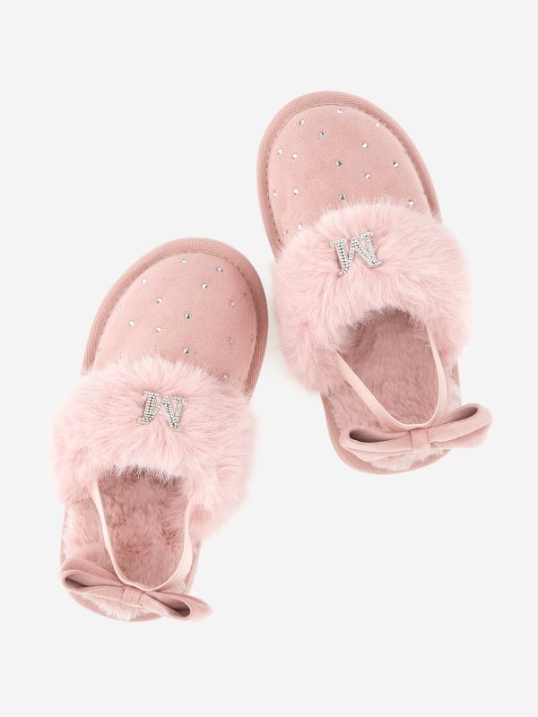 Monnalisa Girls Suede Slippers With Rhinestones in Pink Cheap