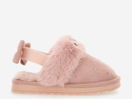 Monnalisa Girls Suede Slippers With Rhinestones in Pink Cheap