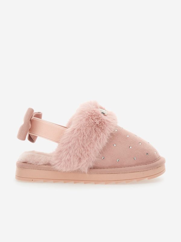 Monnalisa Girls Suede Slippers With Rhinestones in Pink Cheap