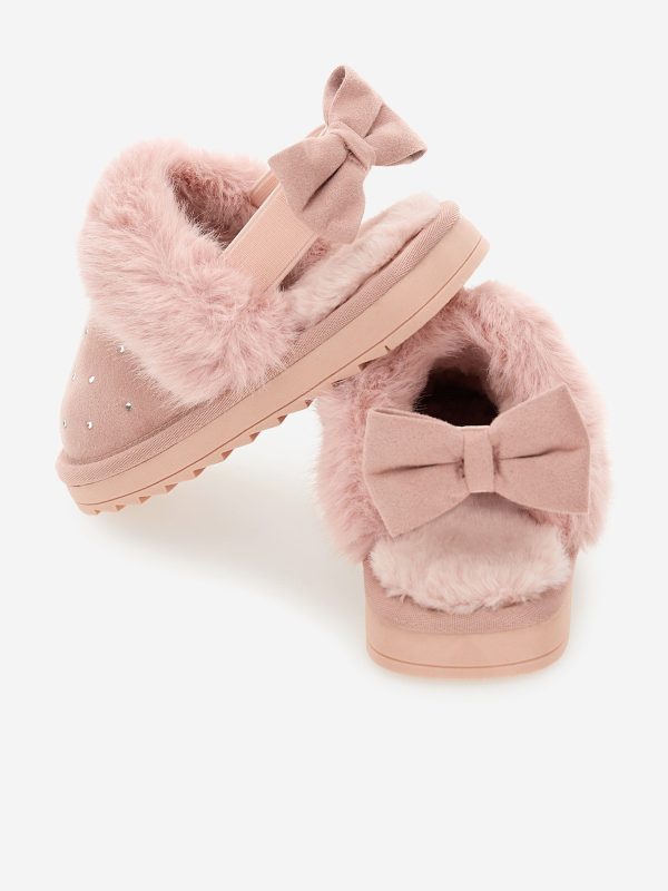 Monnalisa Girls Suede Slippers With Rhinestones in Pink Cheap