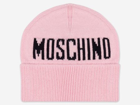 Girls Knitted Logo Beanie Hat in Pink Hot on Sale