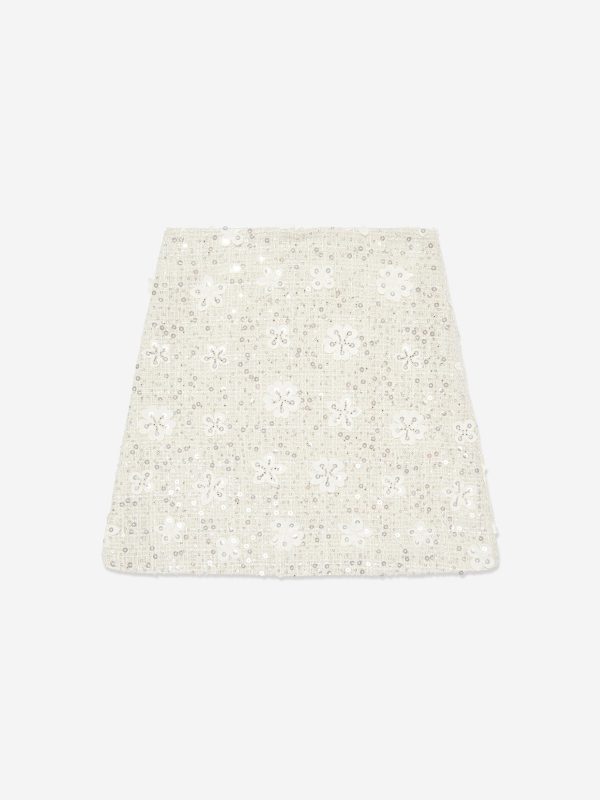 Mama Luma Girls Sequin Embroidered Skirt in White For Discount