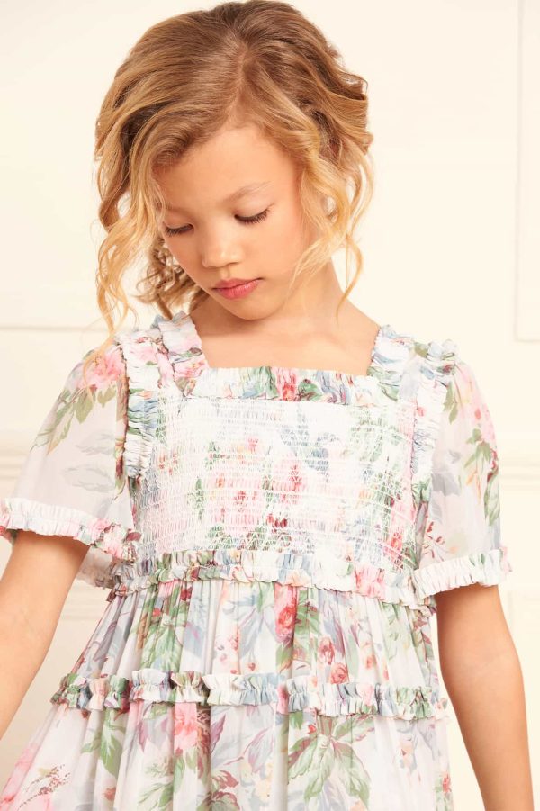 Needle & Thread Girls Paradise Garden Chiffon Smocked Dress in Multicolour Hot on Sale