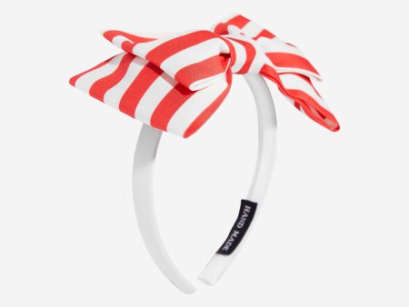 Mama Luma Girls Striped Bow Headband in Red on Sale