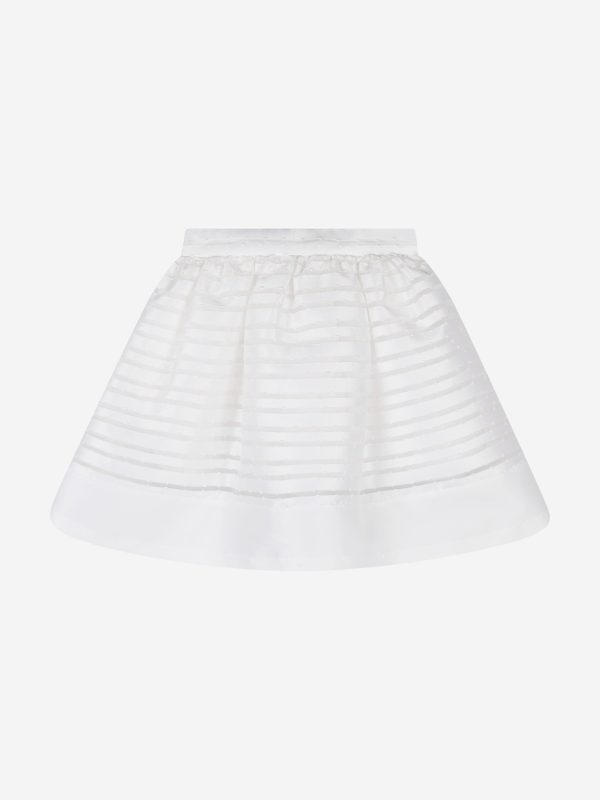 Mama Luma Girls Organza Striped Bow Skirt in White Online Sale