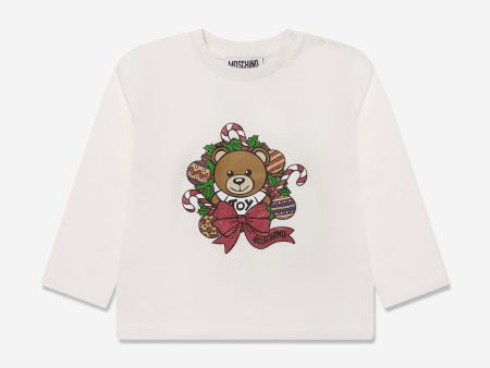 Moschino Baby Holiday T-Shirt With Gift Box in Ivory Sale