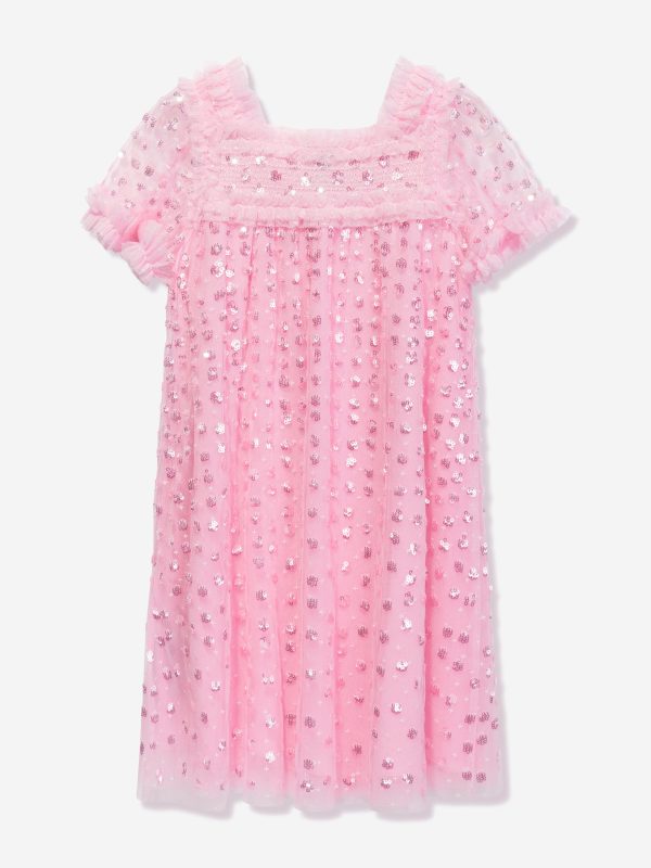 Needle & Thread Girls Raindrop Smocked Dress in Pink Online