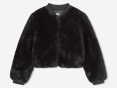 Karl Lagerfeld Girls Faux Fur Jacket in Black Hot on Sale