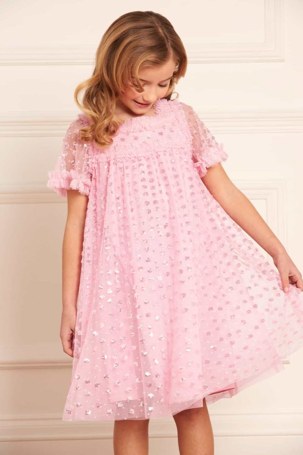 Needle & Thread Girls Raindrop Smocked Dress in Pink Online