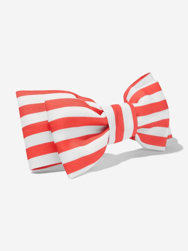 Mama Luma Girls Striped Bow Headband in Red on Sale