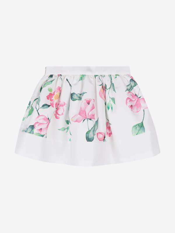 Mama Luma Girls Flower Print Skirt in Ivory Hot on Sale