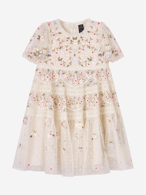 Needle & Thread Girls Garland Ribbon Dress in Ivory Online Hot Sale