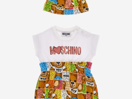 Moschino Baby Girls Romper Gift Set in White Sale