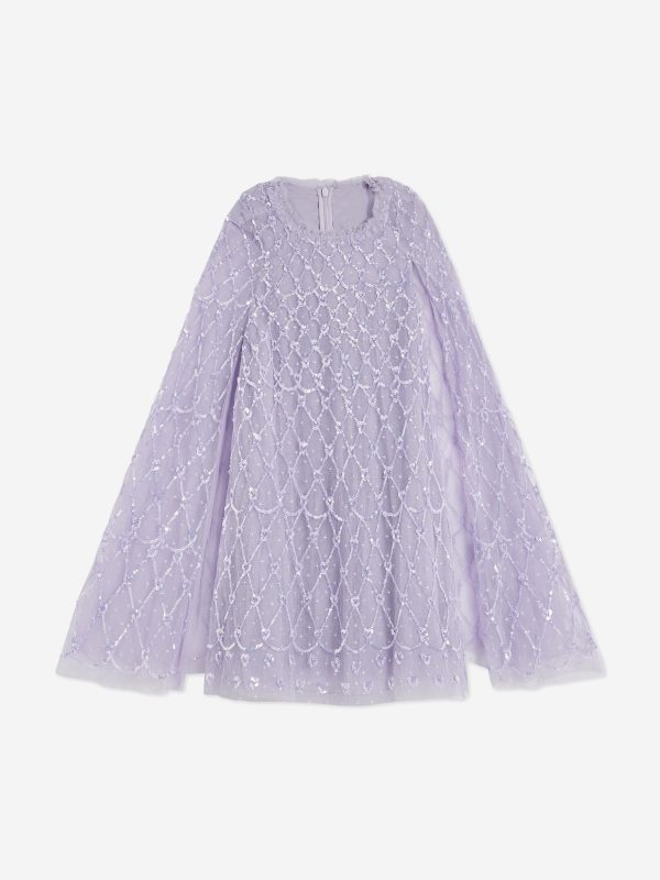 Needle & Thread Girls Heart Lattice Cape Dress in Purple Discount