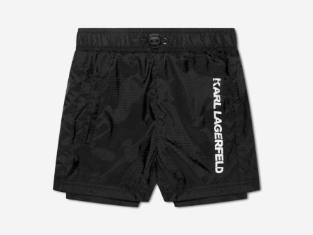 Karl Lagerfeld Boys Layered Sports Shorts in Black Online Sale