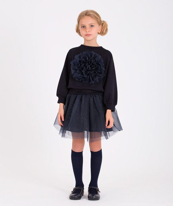 Mama Luma Girls Organza Flower Skirt in Navy Online now