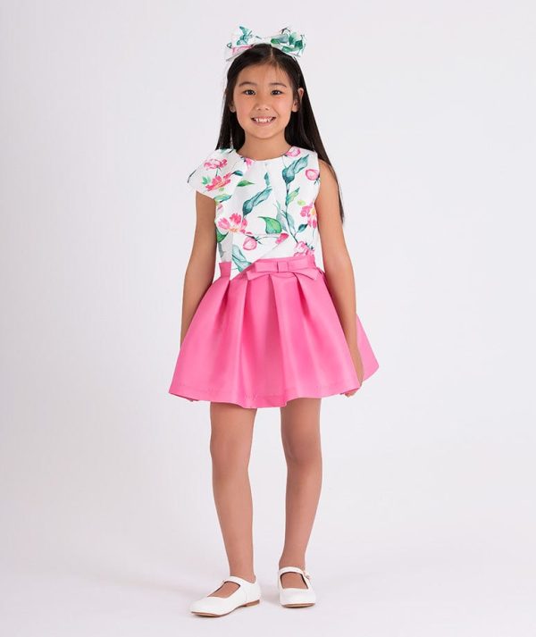 Mama Luma Girls Flared Classic Bow Skirt in Pink For Sale