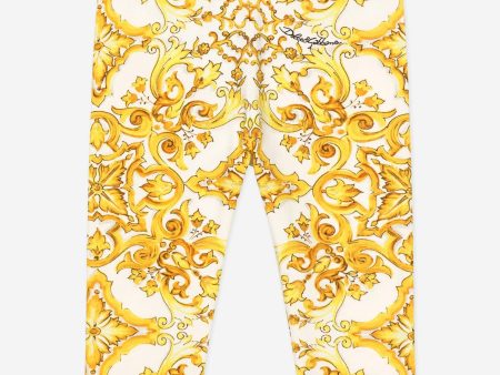 Dolce & Gabbana Baby Girls Maiolica Print Leggings in Yellow Cheap