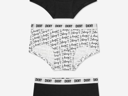 DKNY Girls 3 Pack Hipster Knickers Set in Black Online Sale