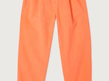 Women Orange Stripes Cotton Trousers For Discount