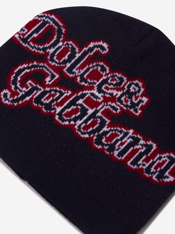 Dolce & Gabbana Boys Wool Logo Beanie Hat in Navy on Sale