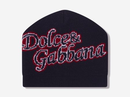 Dolce & Gabbana Boys Wool Logo Beanie Hat in Navy on Sale