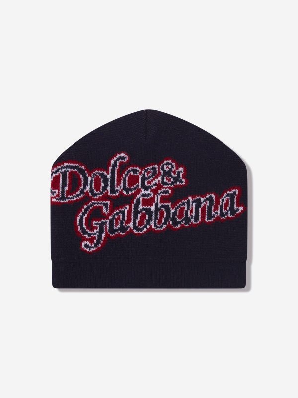 Dolce & Gabbana Boys Wool Logo Beanie Hat in Navy on Sale