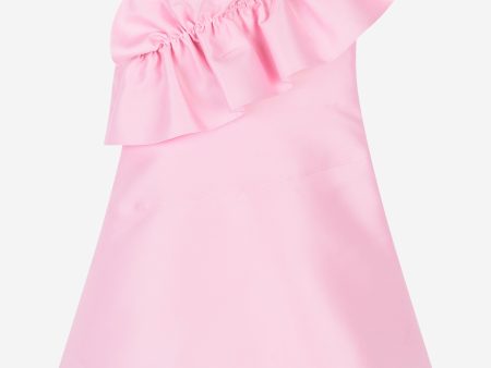 Mama Luma Girls One Shoulder Ruffle Dress in Pink Discount