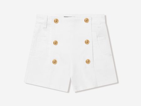 Balmain Girls Button Front Shorts in White For Cheap