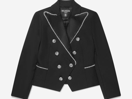 Balmain Girls Wool Suit Jacket in Black Discount