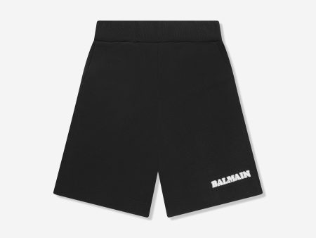 Balmain Boys Logo Jersey Shorts in Black Cheap