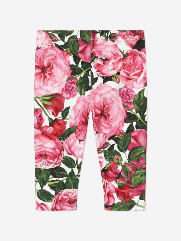 Dolce & Gabbana Baby Girls Rose Print Leggings in Pink For Sale