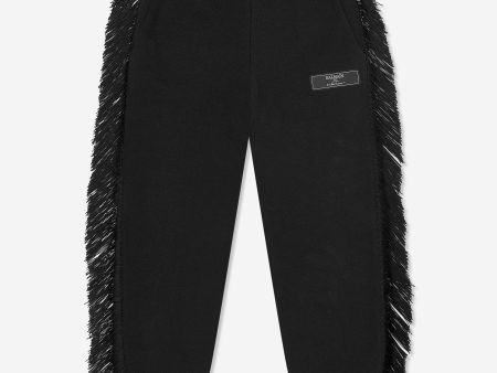 Balmain Girls Fringed Logo Joggers in Black Fashion