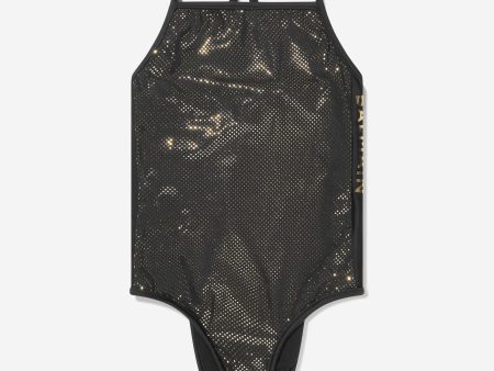 Balmain Girls Logo Swimsuit in Black Discount