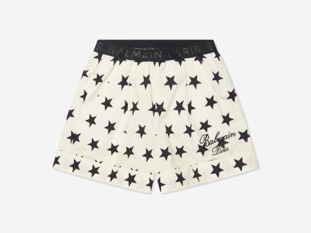 Balmain Girls Star Print Shorts in Ivory For Cheap