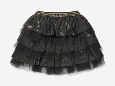 Balmain Girls Ruffle Skirt in Black Hot on Sale