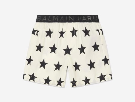 Balmain Baby Star Print Shorts in Ivory Hot on Sale