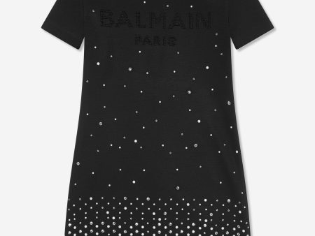 Balmain Girls Diamante Milano Dress in Black on Sale