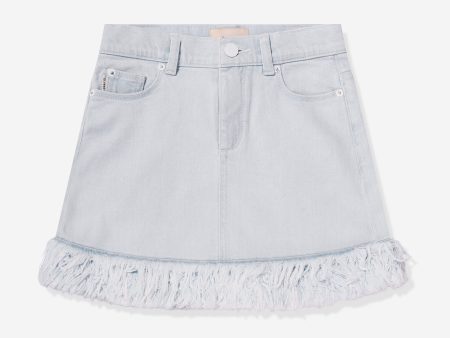 DL1961 Girls Jenny Denim Fur Mini Skirt in Blue Hot on Sale