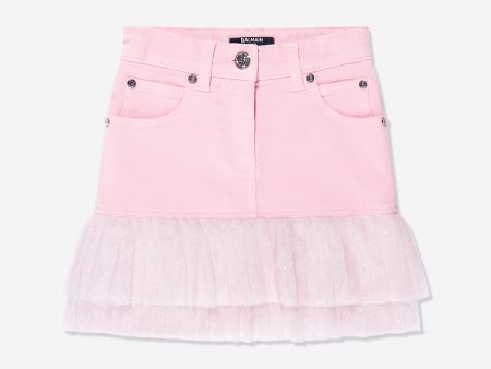 Balmain Girls Pleated Hem Skirt in Pink Sale