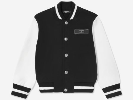 Balmain Boys Fleece Varsity Jacket in Black Cheap