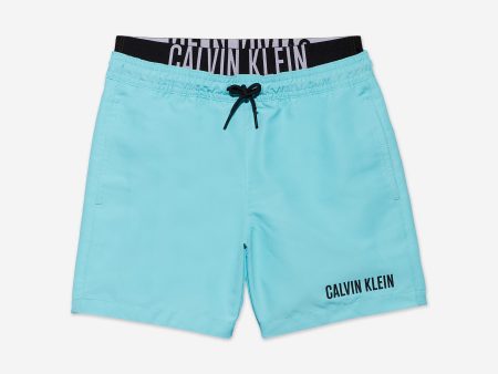 Boys Medium Double Waistband Swim Shorts in Blue Supply