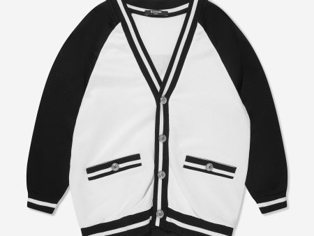 Balmain Girls Logo Cardigan in White Discount