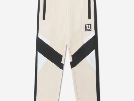 Balmain Boys Logo Joggers in Beige For Sale